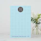 Lichtblauw Plaid Monogram Briefpapier (Staand voorkant)
