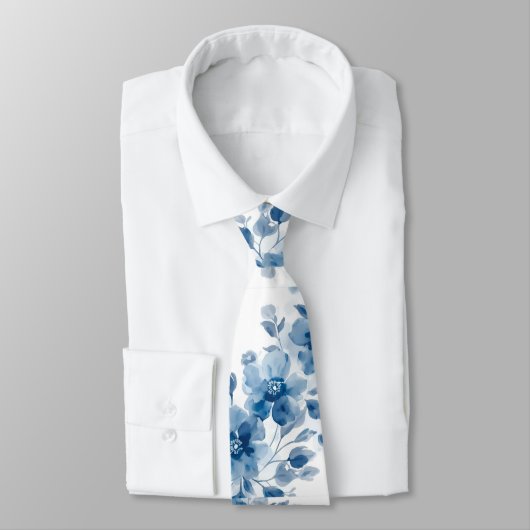 Lichtblauw Porselein Bloemen Bruiloft Groomsmen Gi Stropdas (Gebonden)