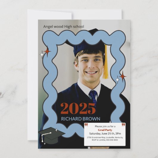 Lichtblauw retro squiggle golvend afstuderen aankondiging (Voorkant)