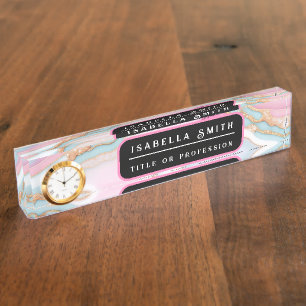 Lichtblauw Roze Agaat Marmer Trendy Collectie Naambordje