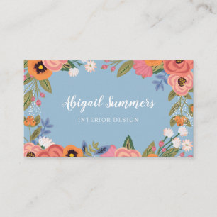 Lichtblauw & Roze Boho Floral Lijst Visitekaartje