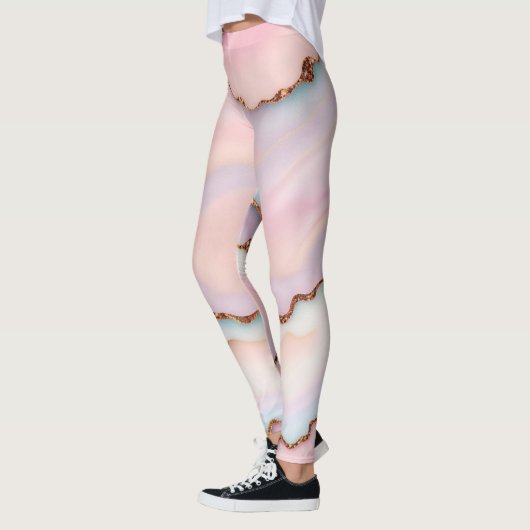 Lichtblauw Roze Marmeren Agaat Modern Collectie Leggings (Links)