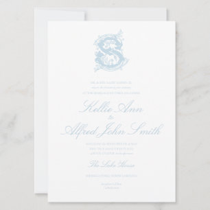 Lichtblauw "S" Monogram Uitnodiging voor de bruilo
