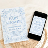 Lichtblauw Toile Bow Boy Baby shower Kaart