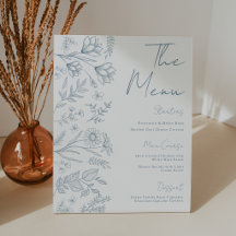 Lichtblauw toile bruiloft menu bord 8x10