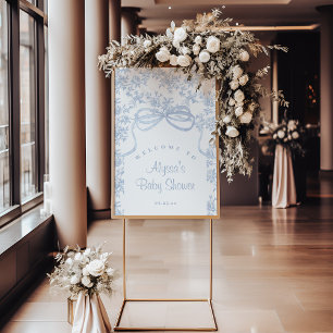 Lichtblauw Toile en Bow Baby shower Welkom Poster