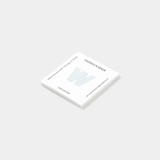 Lichtblauw Typografie Monogram Naam Adres Post-it® Notes (Schuin)