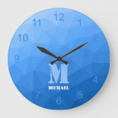 Lichtblauw verloop Geometrie Mesh Patroon Monogram Grote Klok (Voorkant)