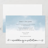 Lichtblauw Waterverf Hart met Krullen Schrift Brui Kaart (Voorkant / Achterkant)