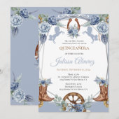 Lichtblauw Western Charra Quinceanera Uitnodiging (Voorkant / Achterkant)