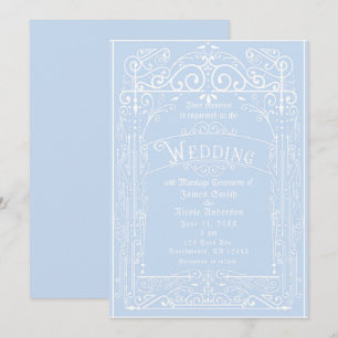 Lichtblauw & Witte Vintage Victoriaanse Deco Bruil Kaart