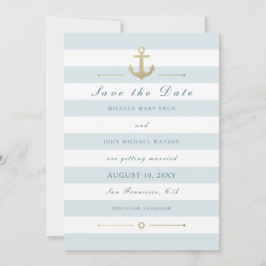 Lichtblauw Witte Zeevaart Herinnering Bewaar De Da Save The Date (Voorkant)