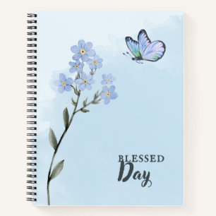 Lichtblauw Zachte Waterverf Flower en Butterfly Notitieboek