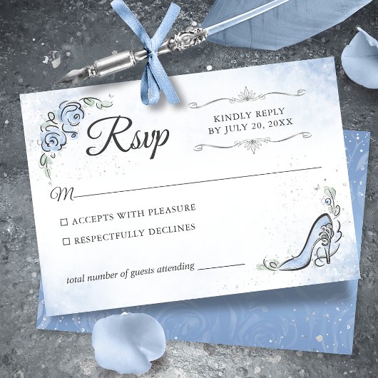 Lichtblauw Zilver Prinses Schoen Elegant Bruiloft RSVP Kaartje