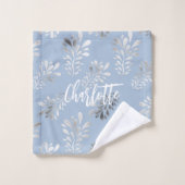 Lichtblauw zilverblad botanisch naamscript bad handdoek (Wasdoekje)
