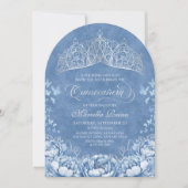 Lichtblauw Zilveren Kroon Tiara Quinceanera Kaart (Voorkant)