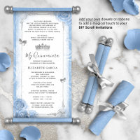 Lichtblauw Zilveren Quince DIY Scroll Uitnodiginge