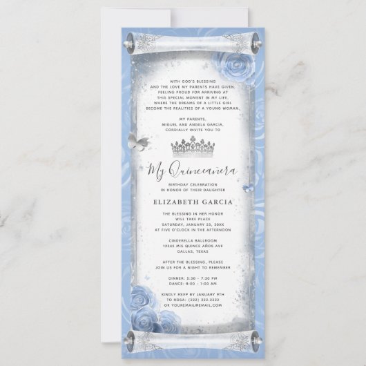 Lichtblauw Zilveren Verjaardag Scroll Uitnodiging  (Voorkant)