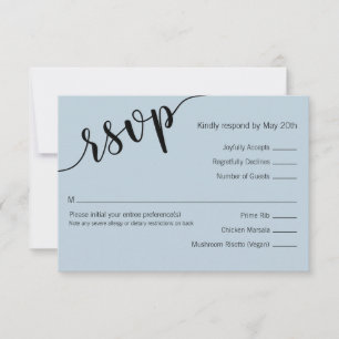 Lichtblauw Zwart Liefdes Script Reactiekaart RSVP Kaartje