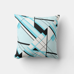 Lichtblauw zwart wit diagonaal geometrisch ontwerp kussen
