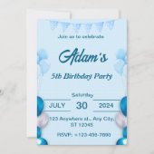 Lichtblauwe 5e verjaardag uitnodiging (Voorkant)