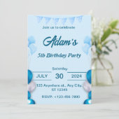 Lichtblauwe 5e verjaardag uitnodiging (Staand voorkant)