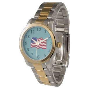 Lichtblauwe Amerikaanse Vlag Horloge