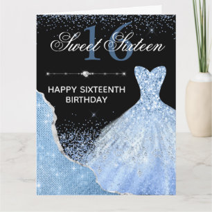 Lichtblauwe aquarel jurk Sweet 16 verjaardag Kaart