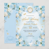 Lichtblauwe Assepoester Prinses Jurk Sweet 16 Kaart (Voorkant / Achterkant)