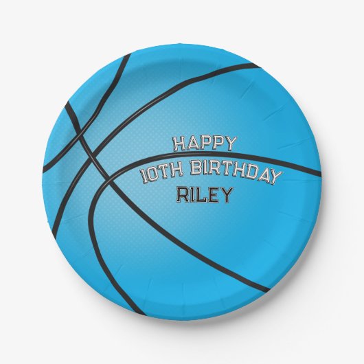 Lichtblauwe basketbal Happy Birthday Naam Papieren Bordje (Voorkant)