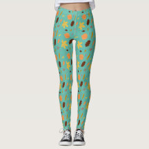 Lichtblauwe Bladprint Leggings | Dames Mode