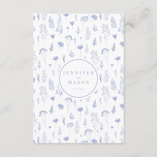 Lichtblauwe bloem bloeit bruiloft details kaarten (Achterkant)