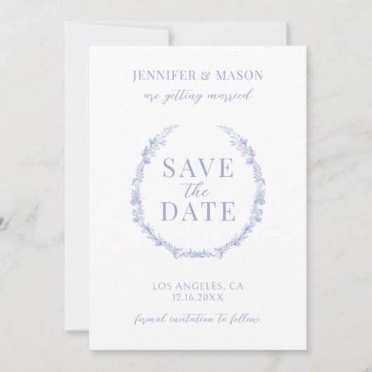 Lichtblauwe bloem Sla de uitnodiging van de Datumf (Voorkant)