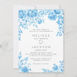 Lichtblauwe Bloemen Grens Huwelijksuitnodiging Kaart