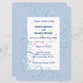 Lichtblauwe Bloemen Werveltje bruiloft Kaart (Voorkant / Achterkant)