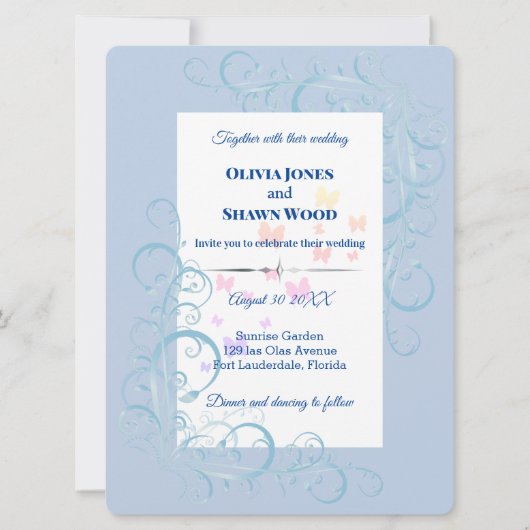 Lichtblauwe Bloemen Werveltje bruiloft Kaart (Voorkant)