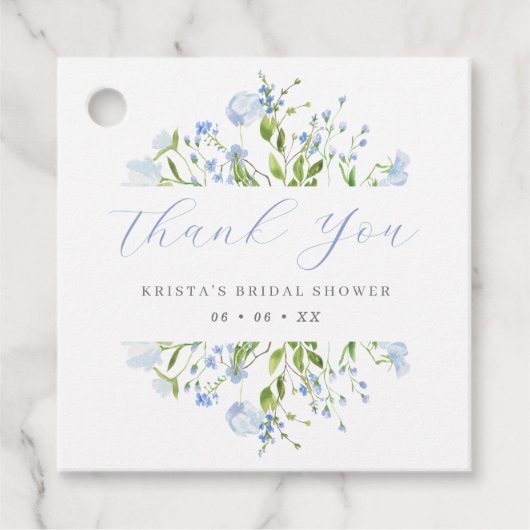 Lichtblauwe Bloemige Bruidsdouche Bedankje Bedankjes Labels (Voorkant)