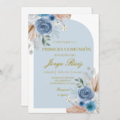 Lichtblauwe boho eerste communie kaart (Voorkant / Achterkant)