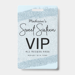 Lichtblauwe borstel Glitter Sweet 16 Uitnodiging V Badge