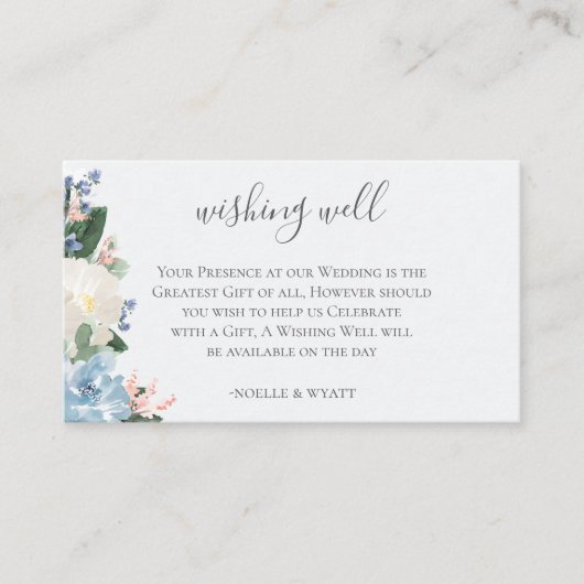 Lichtblauwe botanische bruiloft die goed wenst informatiekaartje (Voorkant)