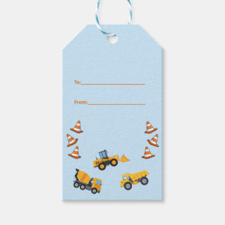 Lichtblauwe Bouwtruck Verjaardagsfeestje Cadeaulabel