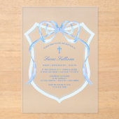 Lichtblauwe Bow Crest doop Acryl Uitnodigingen (Voorkant)