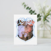 Lichtblauwe Bow Crest doop dank u kaart (Staand voorkant)