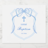 Lichtblauwe Bow Crest doop Likeurfles Etiket (Enkel label)