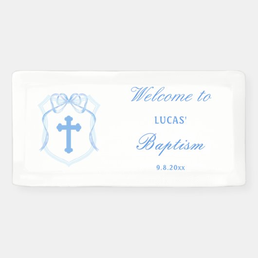 Lichtblauwe Bow Crest doop Spandoek (Horizontaal)
