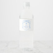Lichtblauwe Bow Crest doop Waterfles Etiket (Voorkant)
