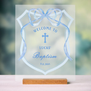 Lichtblauwe Bow Crest doop welkom Acryl Bord