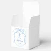 Lichtblauwe Bow Crest doopkubus Bedankdoosjes (Geopend)