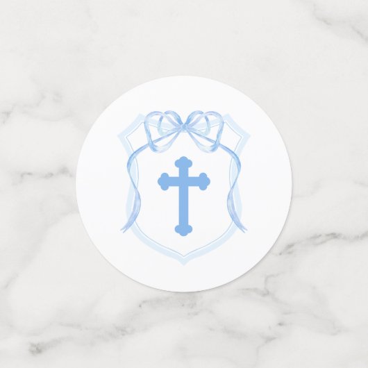 Lichtblauwe Bow Crest dooptafel Confetti (Kleine voorkant)