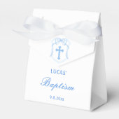 Lichtblauwe Bow Crest dooptent Bedankdoosjes (Voorkant Zijde)